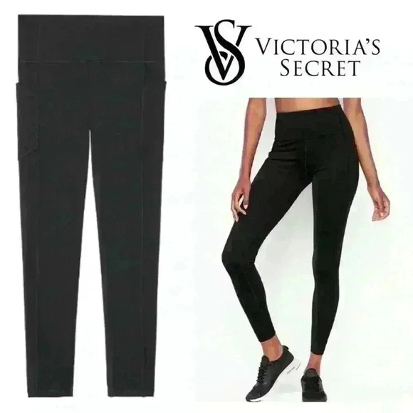 VICTORIA'S SECRET Essential Pocket Leggings High Rise Cotton Black Size S - Picture 1 of 9